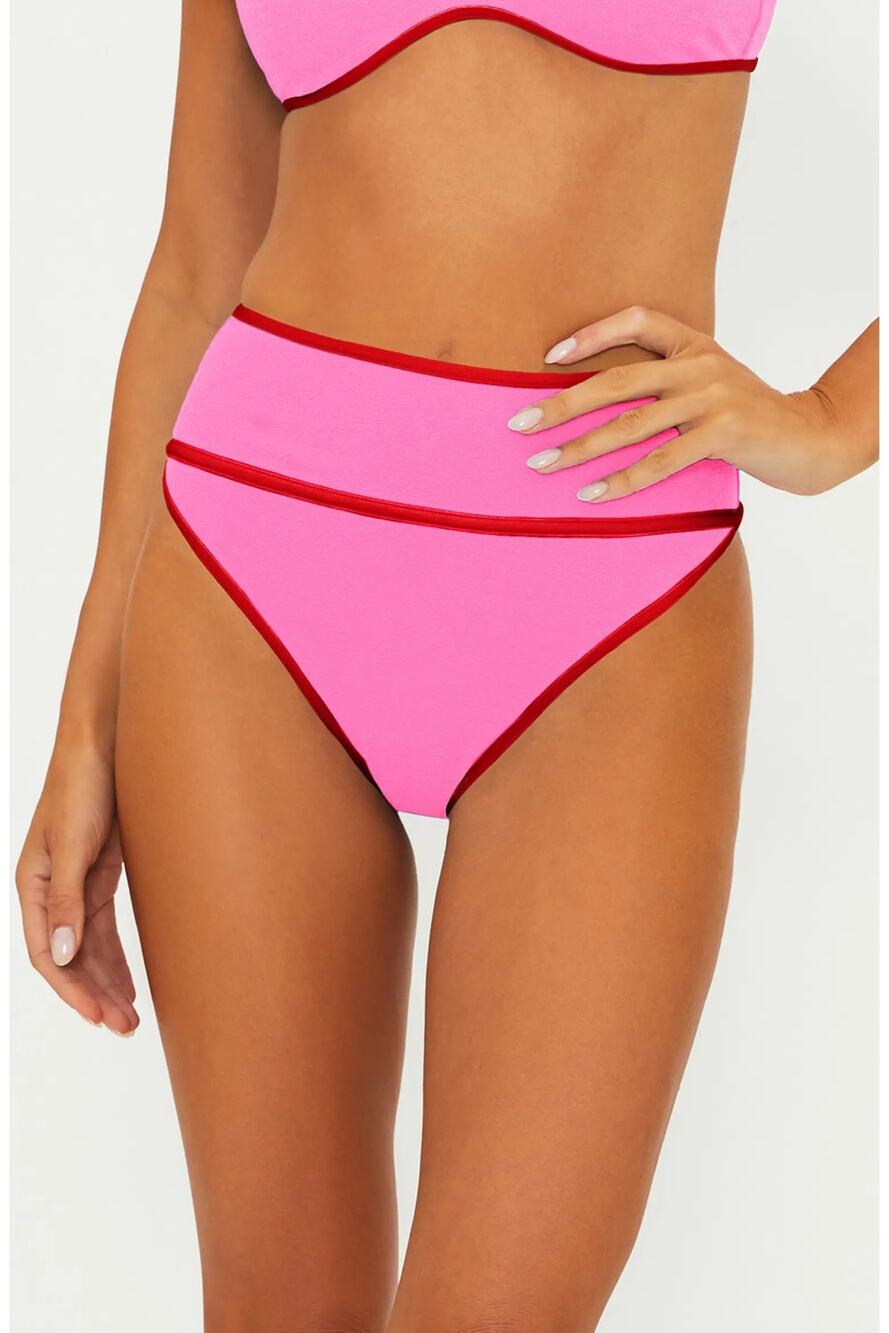 Beach Riot Women's Small Pink Carlotta High Waist Bikini Bottoms Swimwear S7-13
